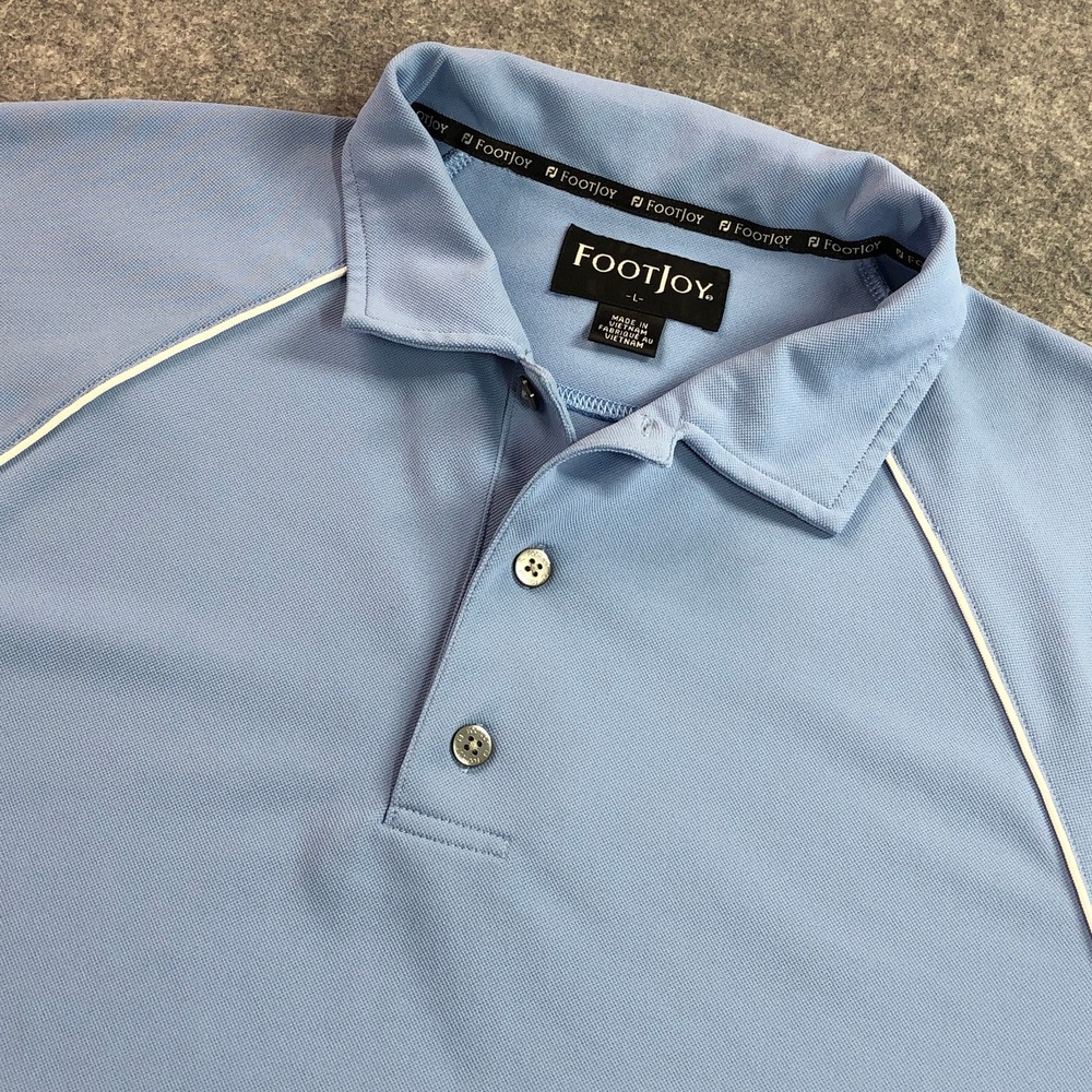 FootJoy Mens Polo Shirt Large Light Blue Short Sleeve Contrast Piping Golf